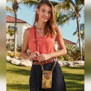 Patricia Nash Farleigh Phone Crossbody Bag In European Map Print NWT